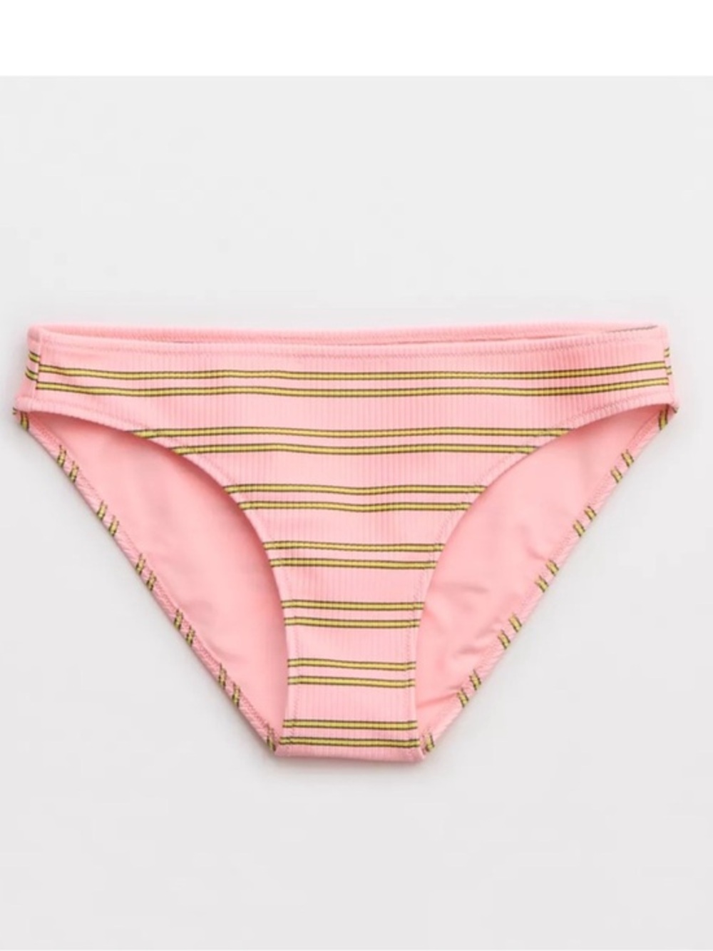 NWT Aerie Shine Pink Ribbed Bikini Bottom with Olive Stripes